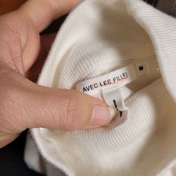 Avec Les Filles Cream Mock Neck Sweater With Ruffles - Picture 3 of 5